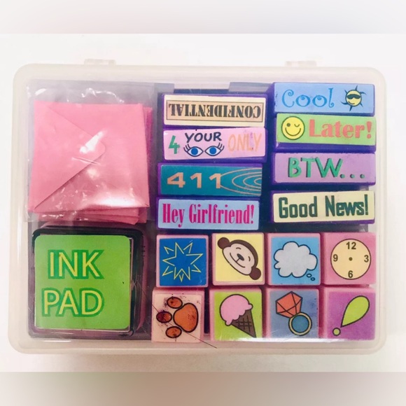 Tangerine Press Vintage Y2K Girlfriends Stationary Notes & 16 Rubber Stamps Kit - Picture 2 of 5